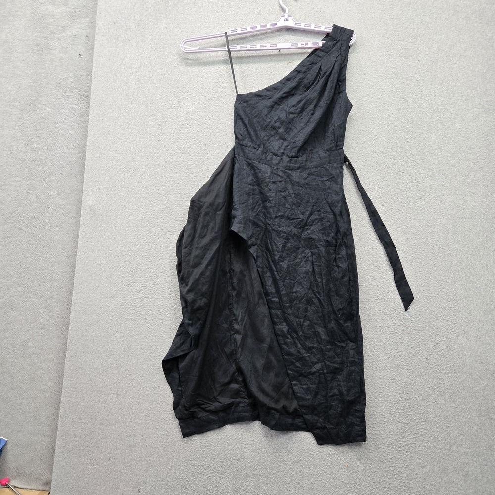 Anthropologie Women Dress 2 Black Linen Modal One Shoulder Tie Sleeveless